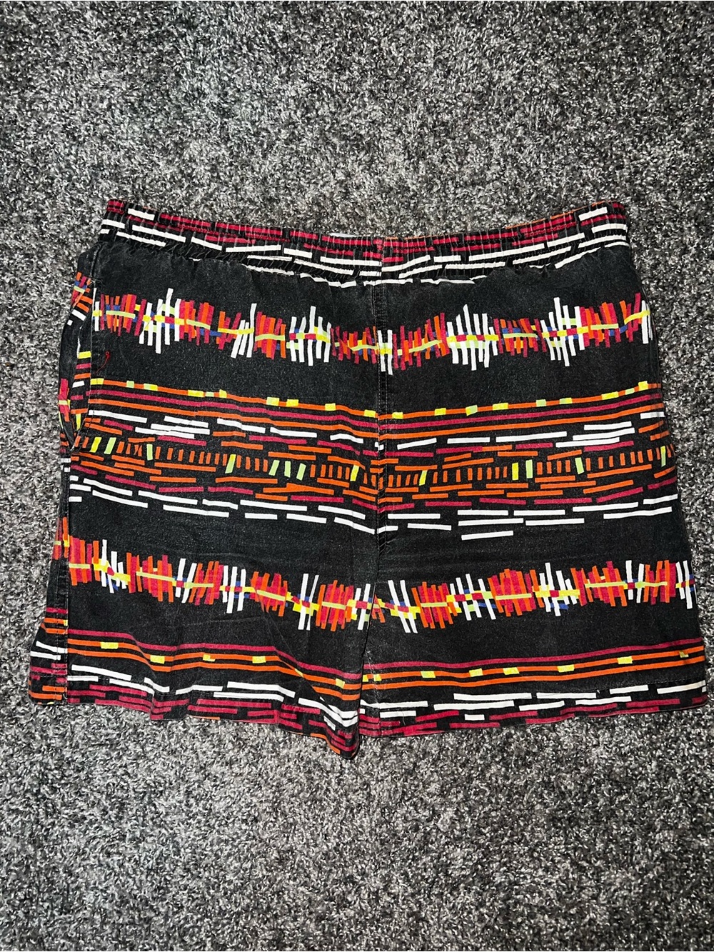 McGregor Black Shorts with Red, Orange, Yellow & White Pattern